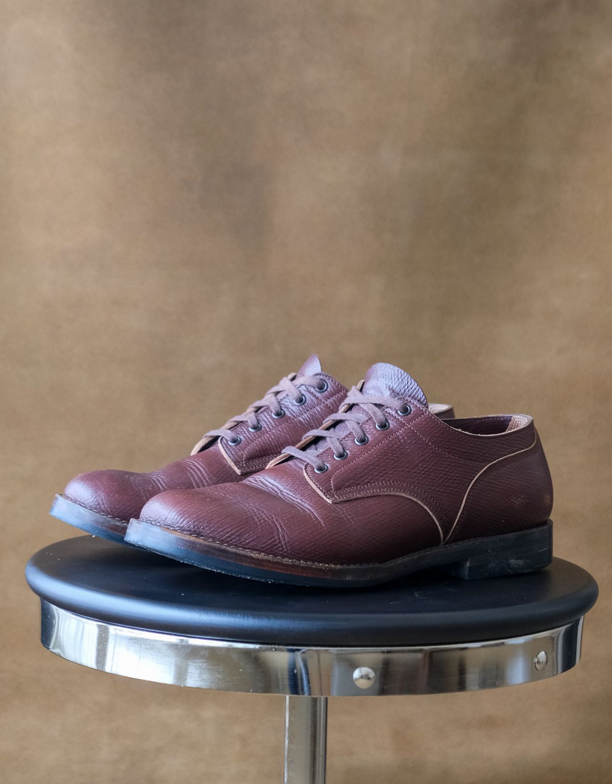 Photo by titletowngoods on December 4, 2023 of the Onderhoud LVL01 Derby Boot in J&FJ Baker Brown Russian Calf.