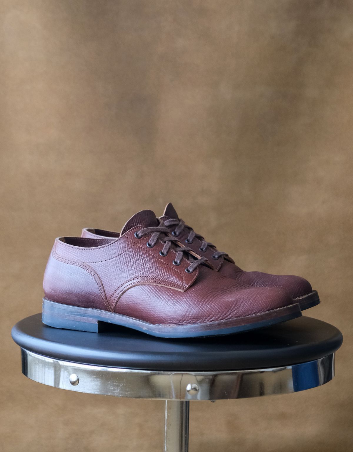 Photo by titletowngoods on December 4, 2023 of the Onderhoud LVL01 Derby Boot in J&FJ Baker Brown Russian Calf.