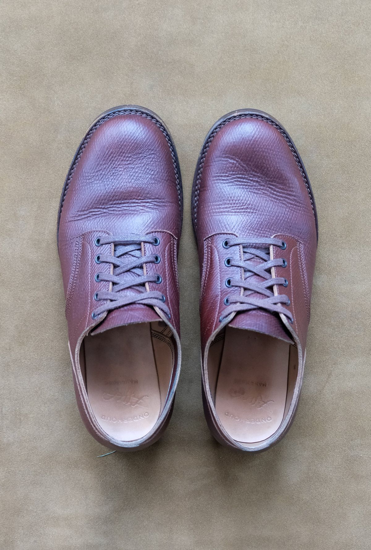 Photo by titletowngoods on December 4, 2023 of the Onderhoud LVL01 Derby Boot in J&FJ Baker Brown Russian Calf.