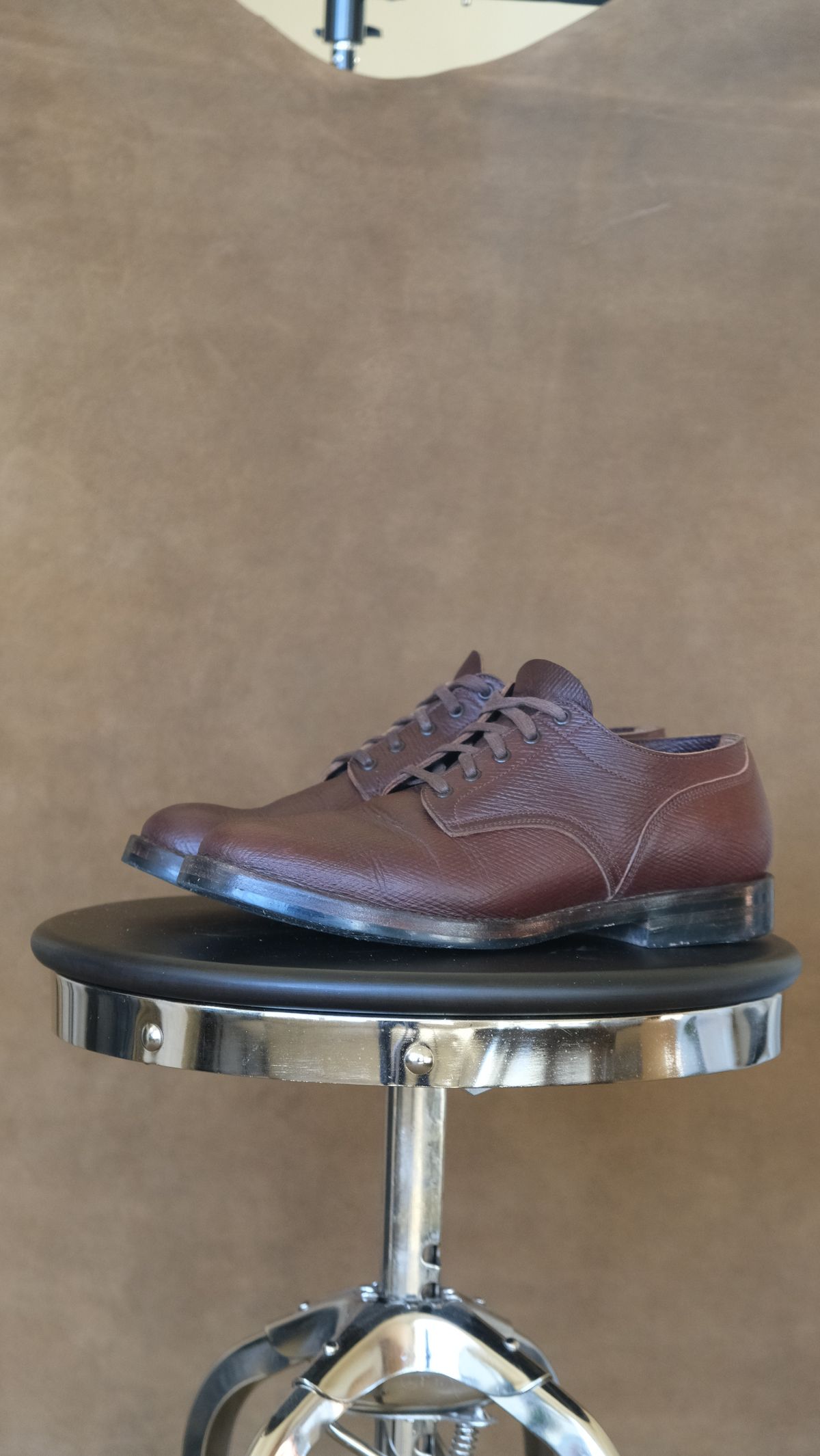 Photo by titletowngoods on January 4, 2024 of the Onderhoud LVL01 Derby Boot in J&FJ Baker Brown Russian Calf.