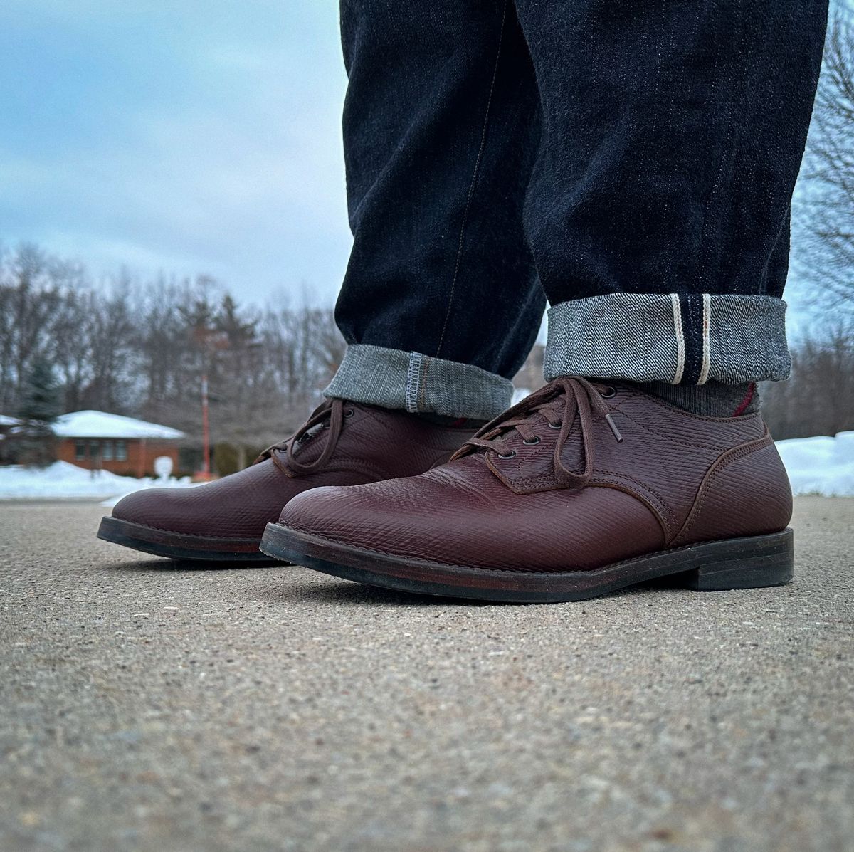 Photo by titletowngoods on February 4, 2024 of the Onderhoud LVL01 Derby Boot in J&FJ Baker Brown Russian Calf.