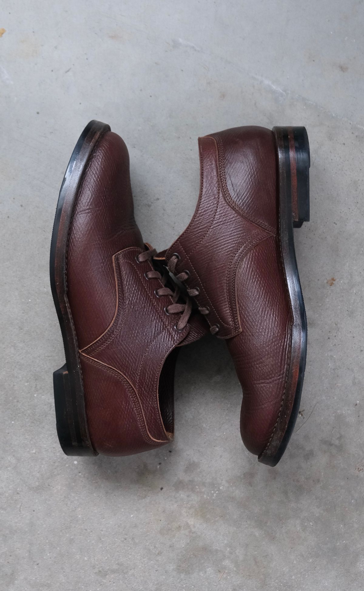 Photo by titletowngoods on February 4, 2024 of the Onderhoud LVL01 Derby Boot in J&FJ Baker Brown Russian Calf.