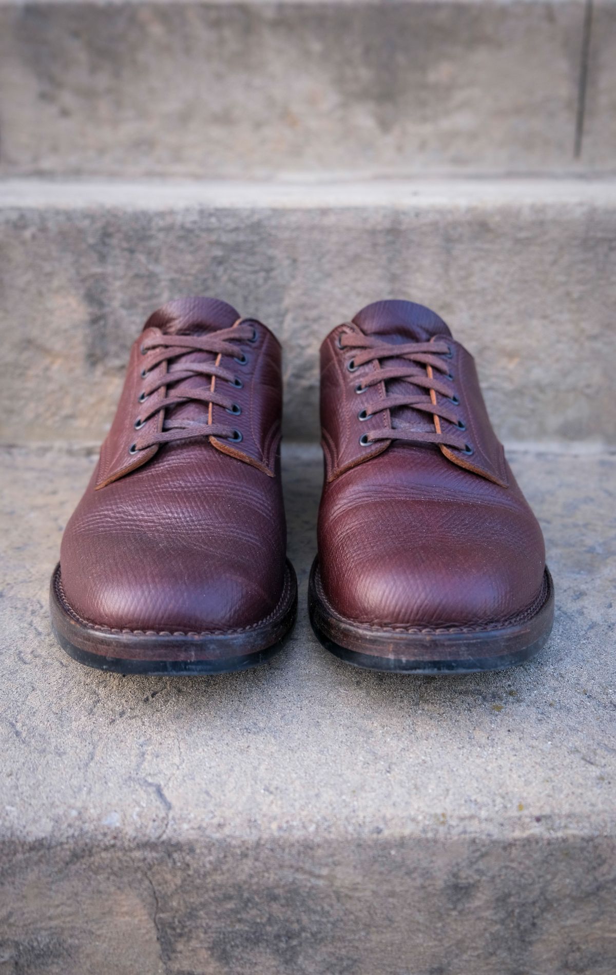 Photo by titletowngoods on March 3, 2024 of the Onderhoud LVL01 Derby Boot in J&FJ Baker Brown Russian Calf.