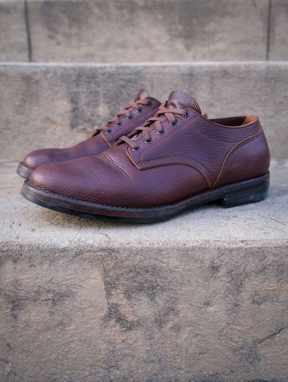 Photo by titletowngoods on March 3, 2024 of the Onderhoud LVL01 Derby Boot in J&FJ Baker Brown Russian Calf.