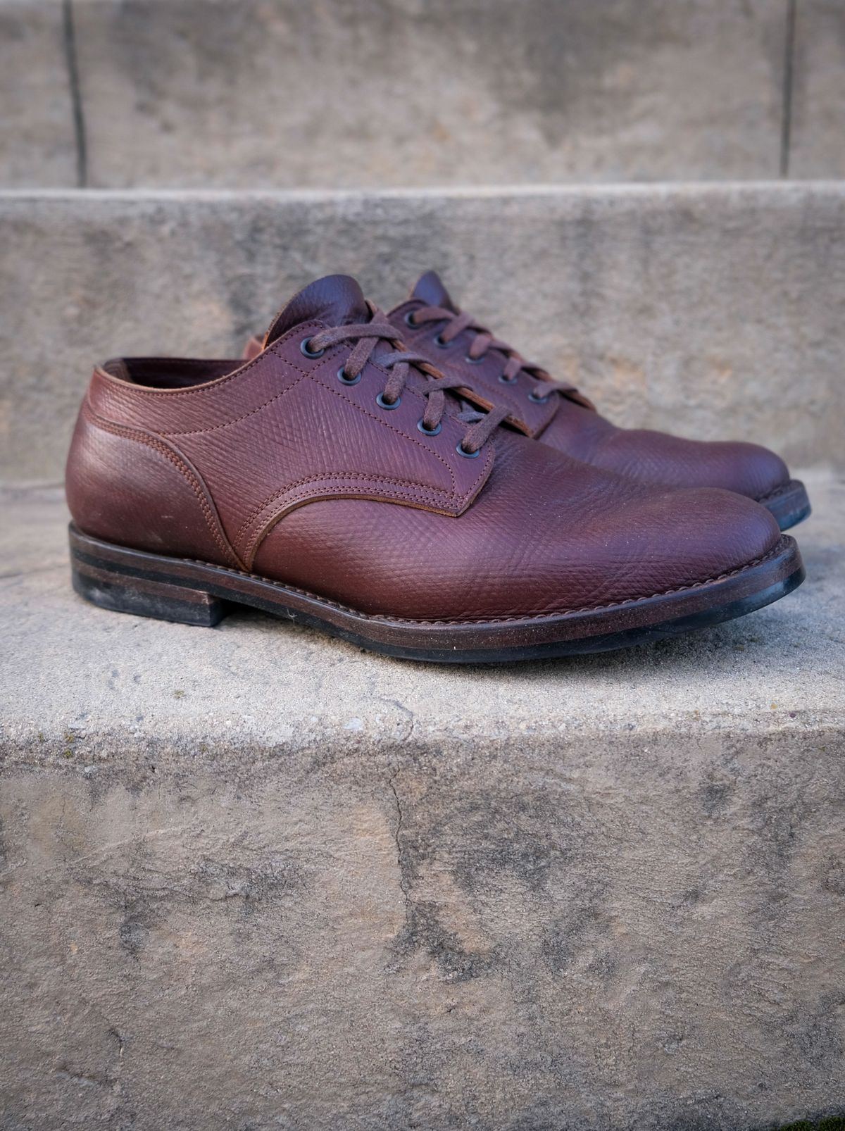 Photo by titletowngoods on March 3, 2024 of the Onderhoud LVL01 Derby Boot in J&FJ Baker Brown Russian Calf.