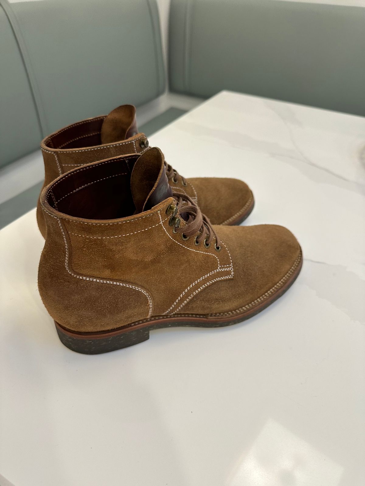 Photo by ferf on January 6, 2024 of the Flame Panda Boondocker in Horween Natural Chromexcel Roughout.