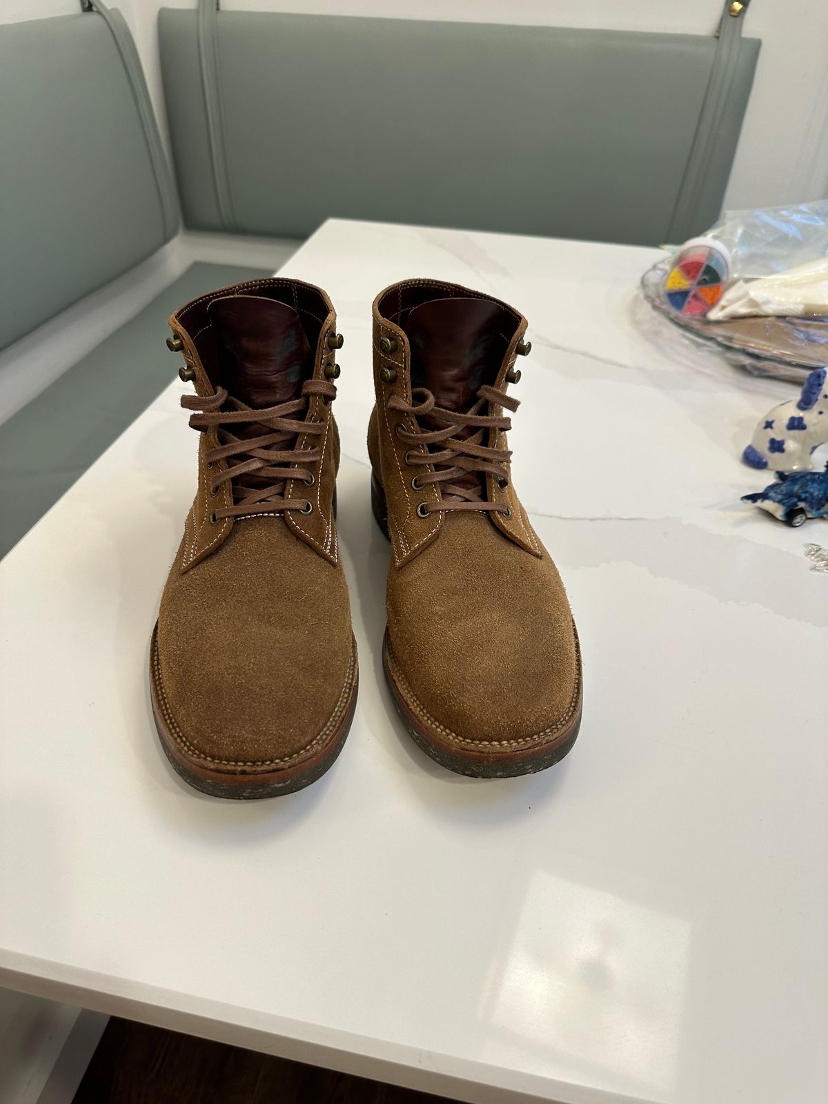 Photo by ferf on January 5, 2024 of the Flame Panda Boondocker in Horween Natural Chromexcel Roughout.