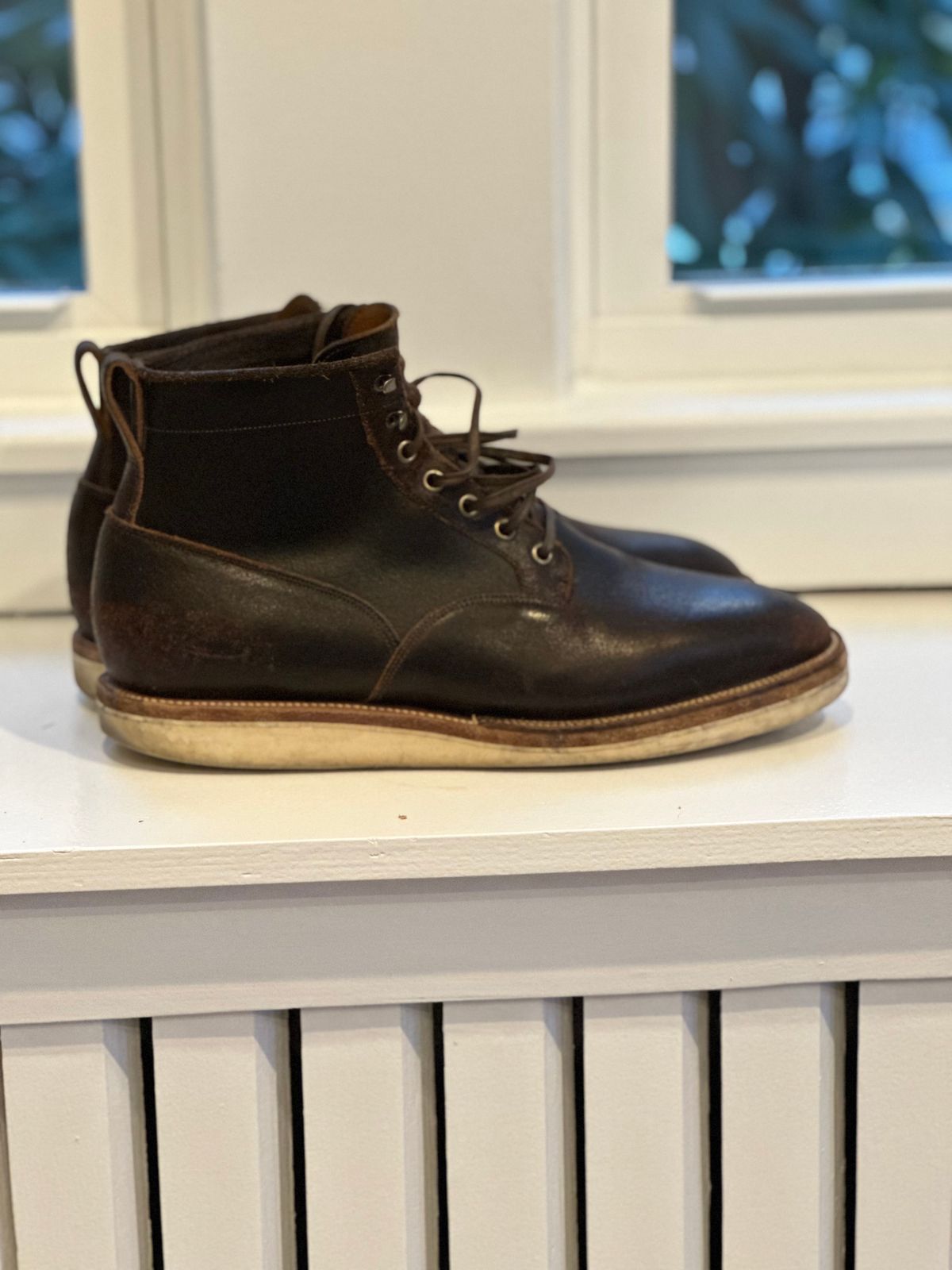Photo by ferf on January 2, 2023 of the Viberg Scout Boot in Horween Brown Waxed Flesh.
