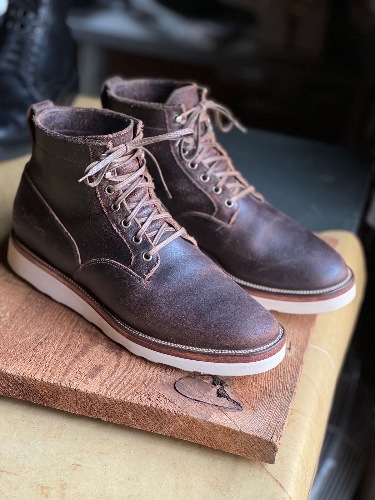 Photo by ferf on December 29, 2023 of the Viberg Scout Boot in Horween Brown Waxed Flesh.