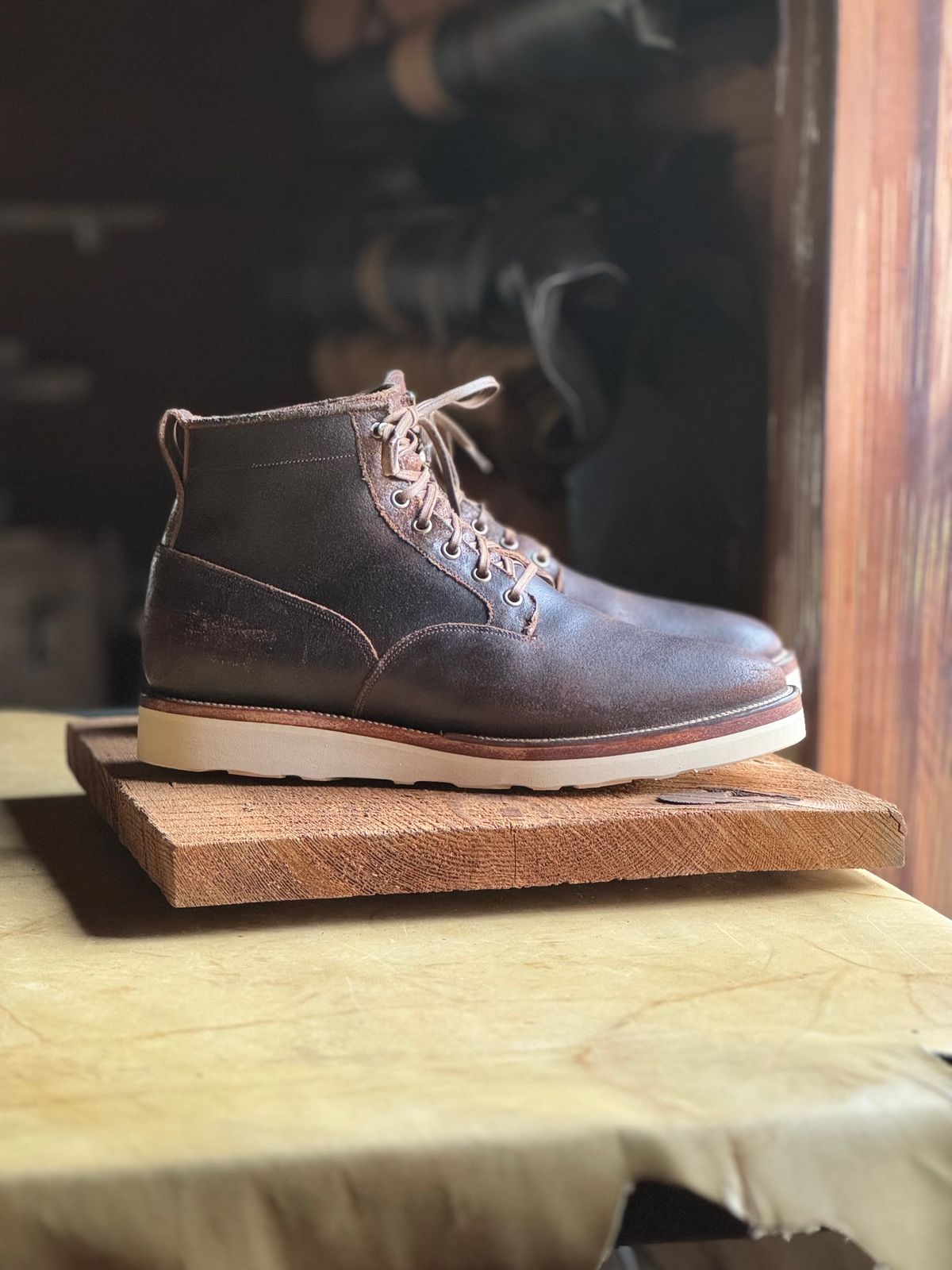 Photo by ferf on December 29, 2023 of the Viberg Scout Boot in Horween Brown Waxed Flesh.