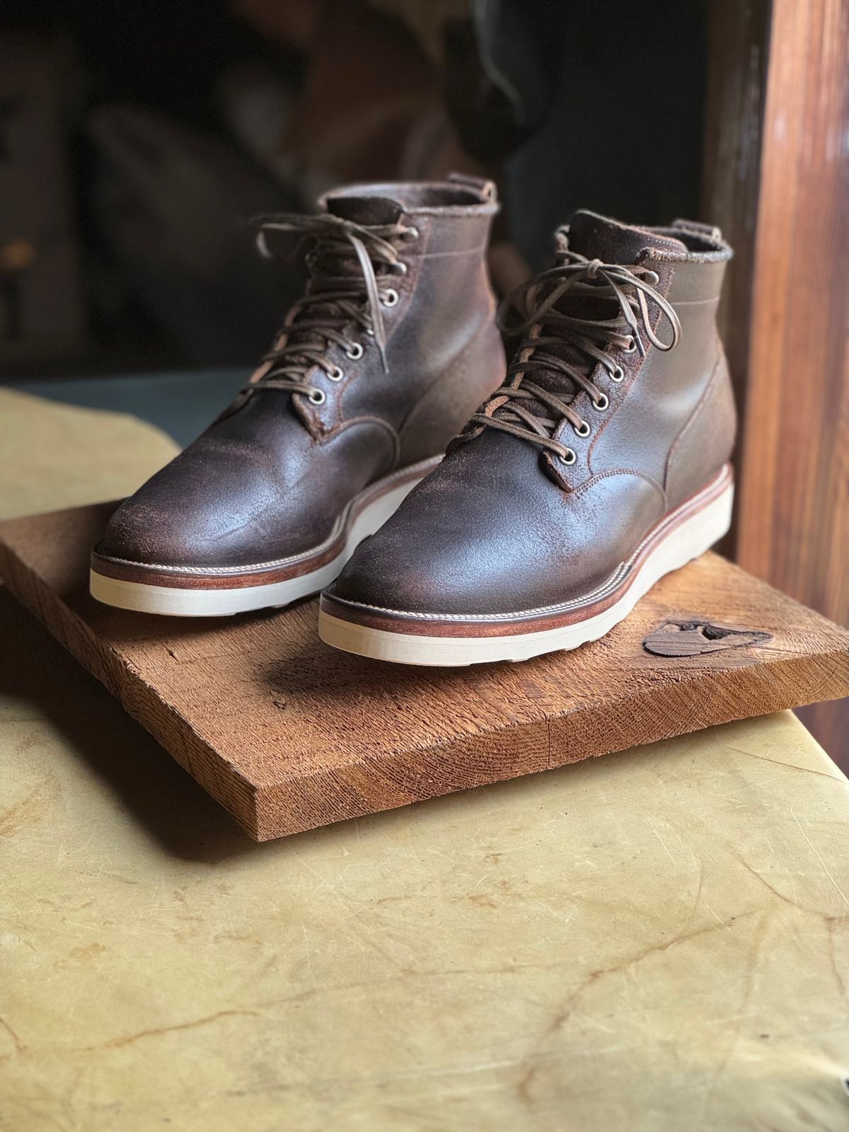 Photo by ferf on December 29, 2023 of the Viberg Scout Boot in Horween Brown Waxed Flesh.