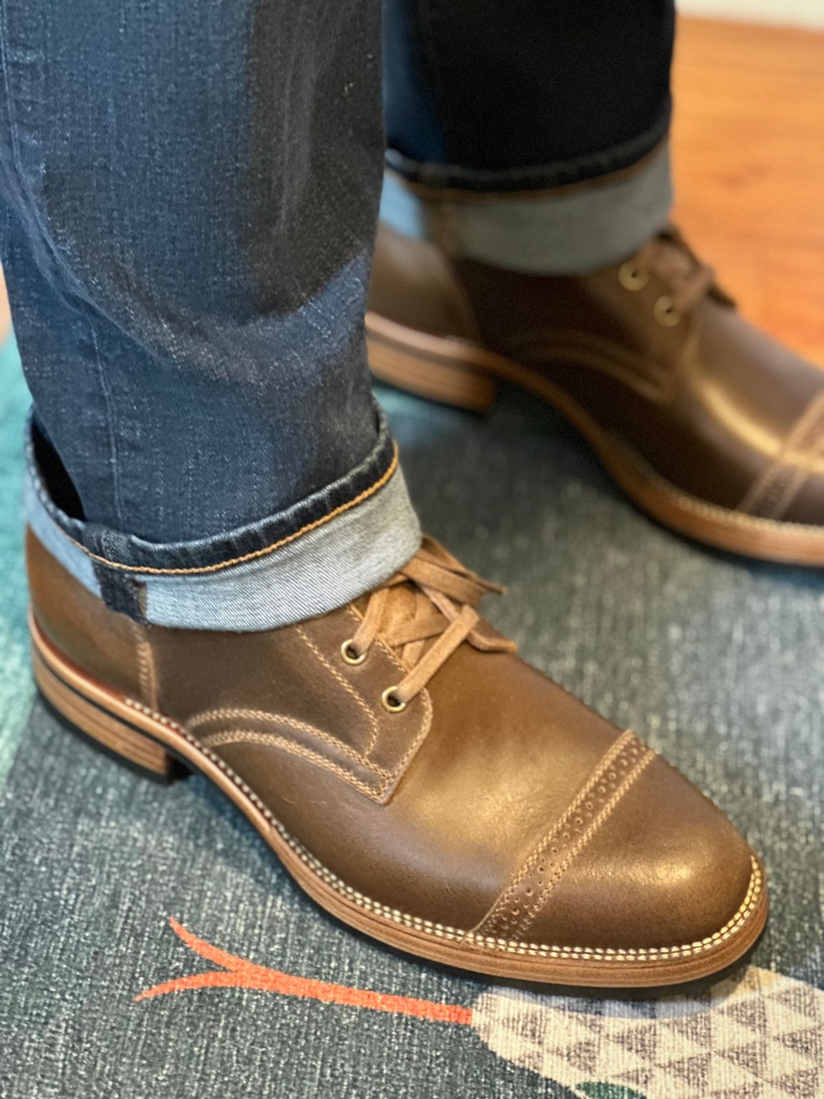 Photo by ferf on June 18, 2023 of the Flame Panda Service Boot in Horween Olive Waxed Flesh.