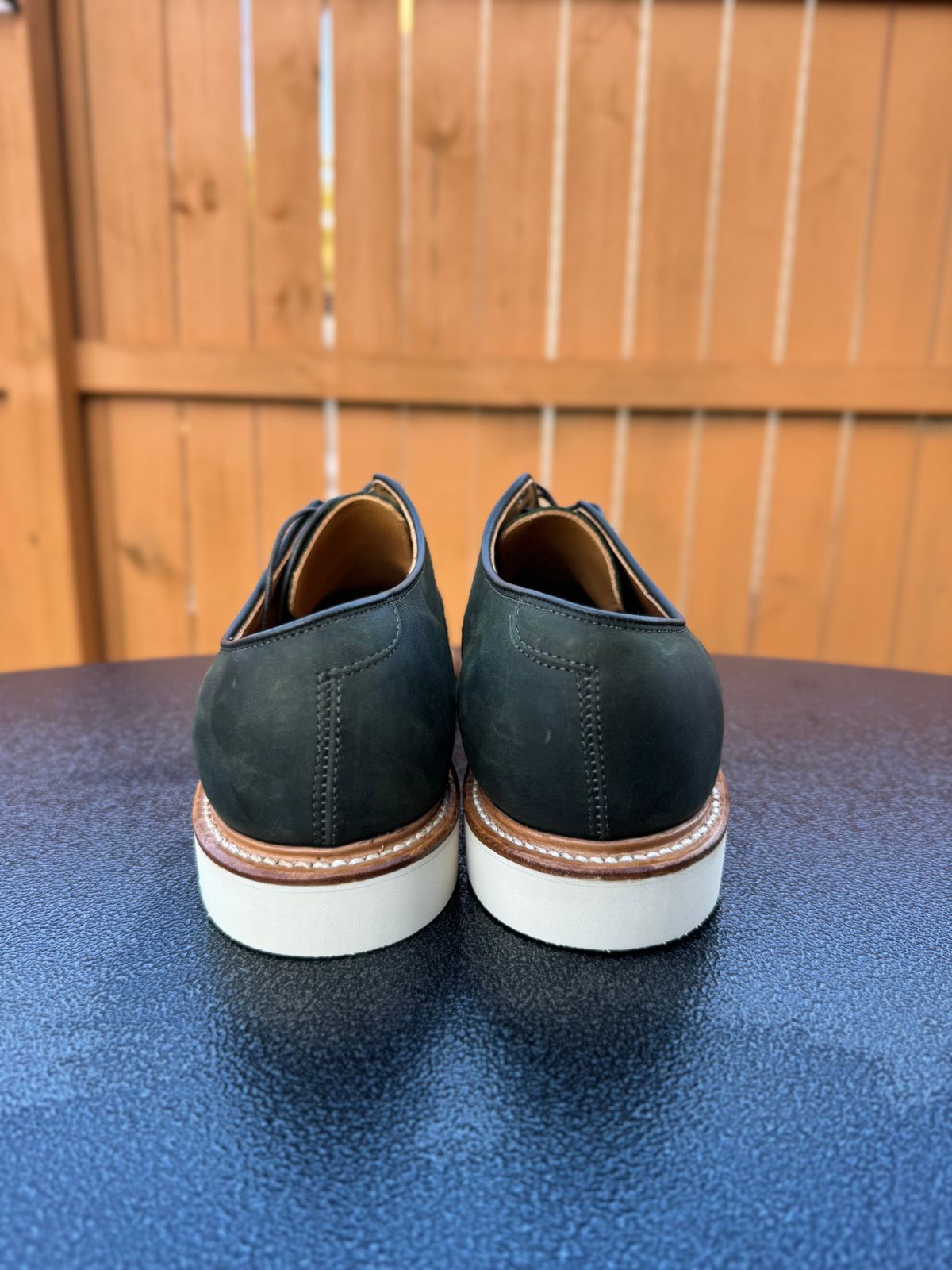 Photo by yeolderoberto on October 1, 2023 of the Viberg Derby Shoe in C.F. Stead Military Green Waxed Kudu.
