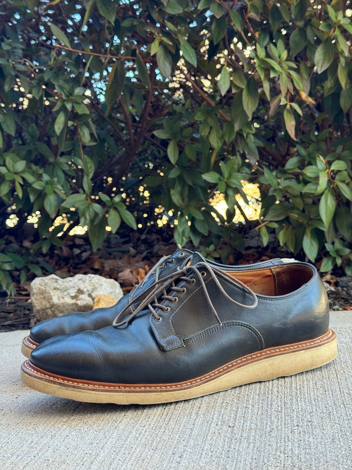 Photo by yeolderoberto on February 1, 2024 of the Viberg Derby Shoe in C.F. Stead Military Green Waxed Kudu.