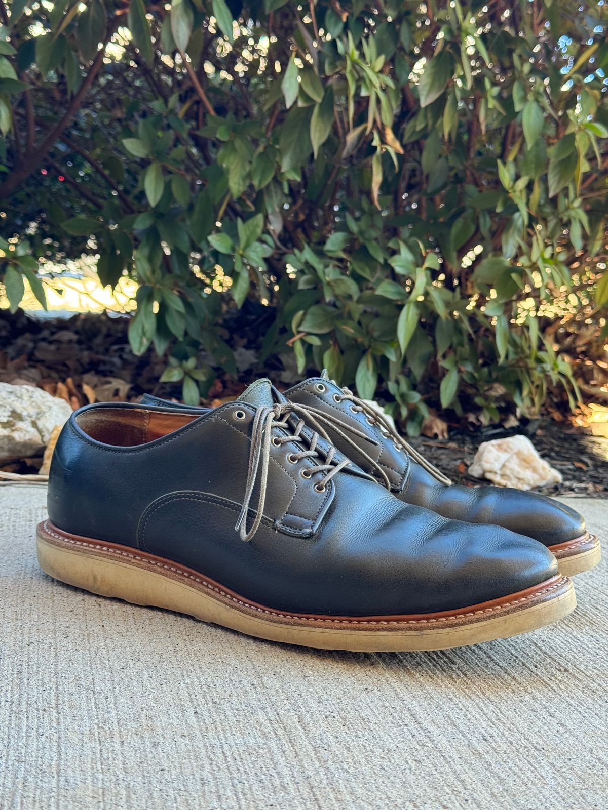 Photo by yeolderoberto on February 1, 2024 of the Viberg Derby Shoe in C.F. Stead Military Green Waxed Kudu.