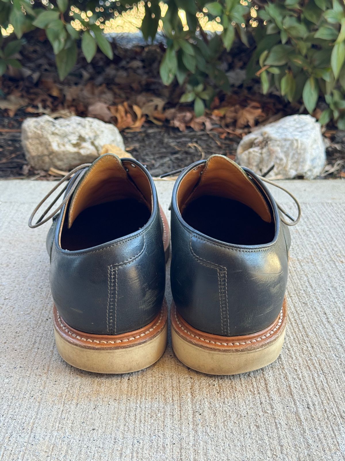 Photo by yeolderoberto on February 1, 2024 of the Viberg Derby Shoe in C.F. Stead Military Green Waxed Kudu.