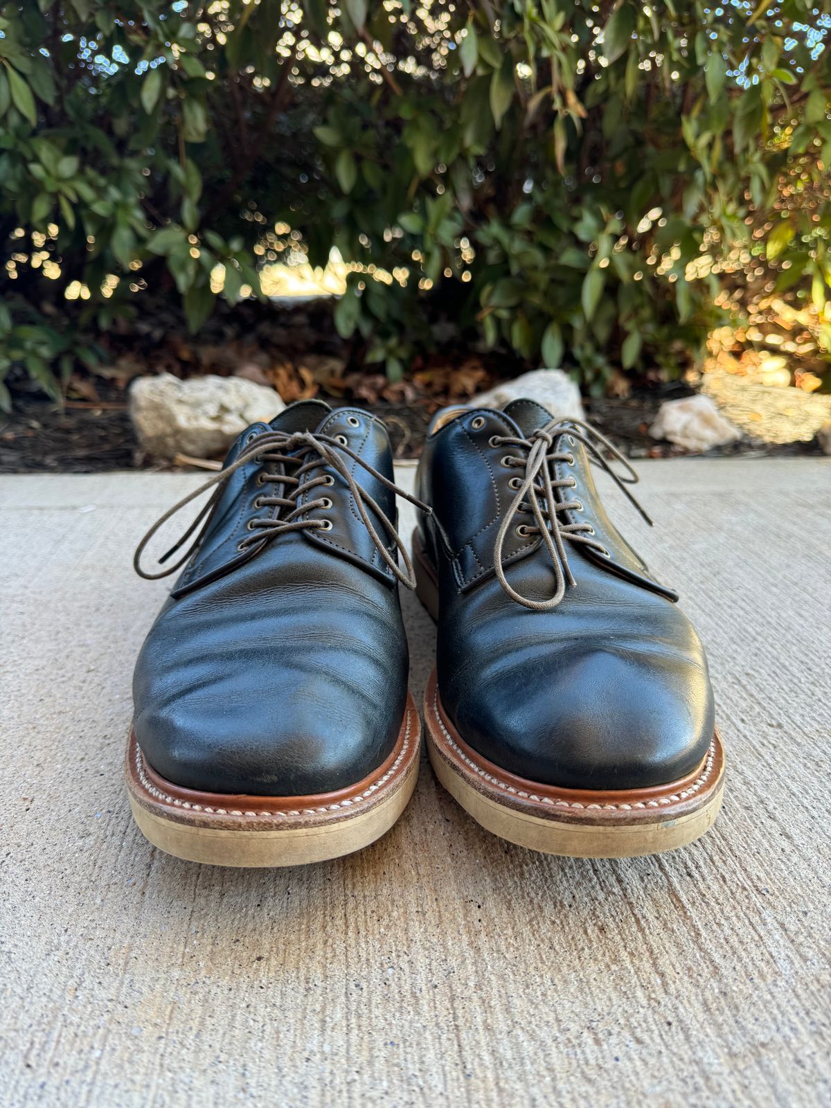 Photo by yeolderoberto on February 1, 2024 of the Viberg Derby Shoe in C.F. Stead Military Green Waxed Kudu.