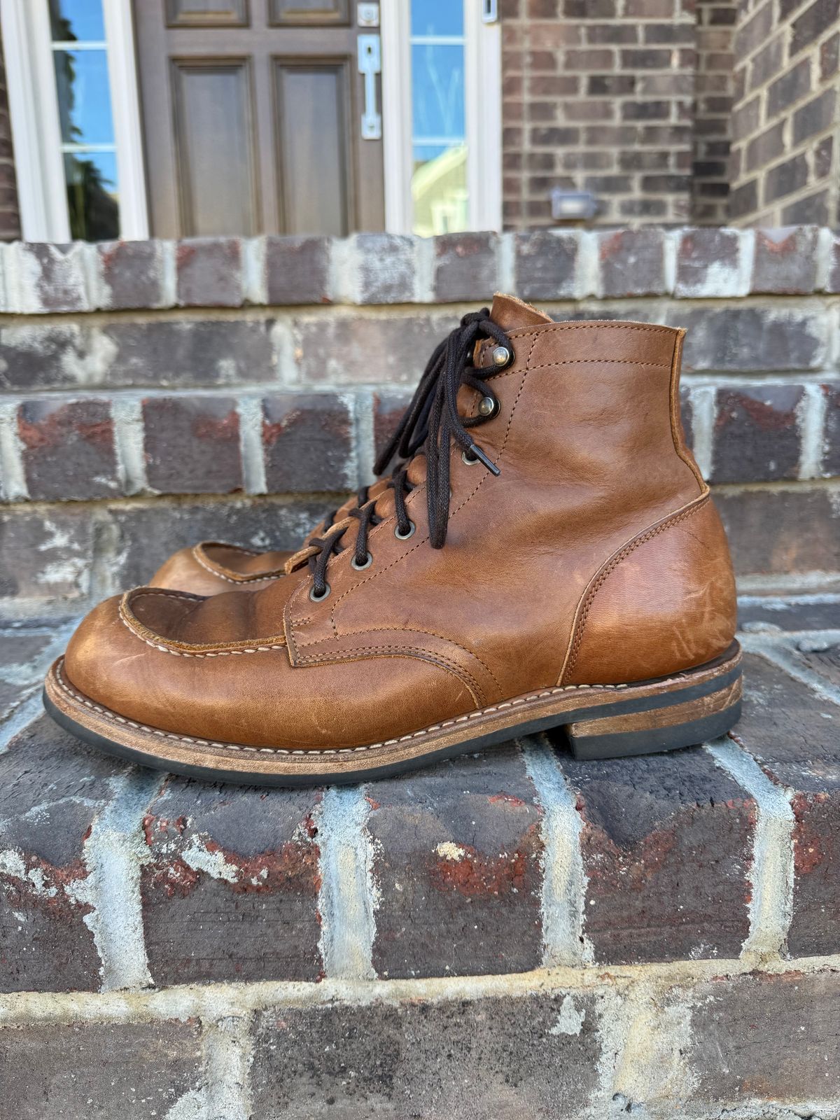 Photo by yeolderoberto on December 4, 2024 of the Truman Moc Toe in British Tan Grizzly.