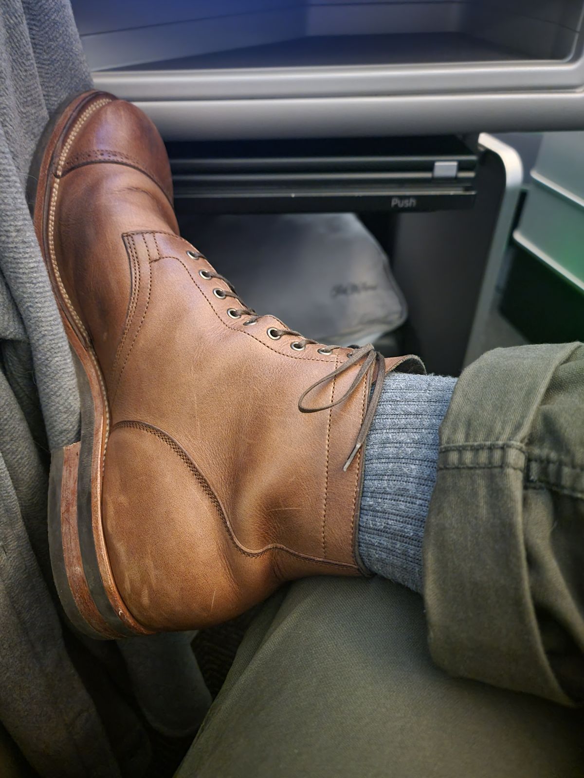 Photo by tempesttost on January 5, 2024 of the Viberg Service Boot BCT in Horween Natural Chromexcel.