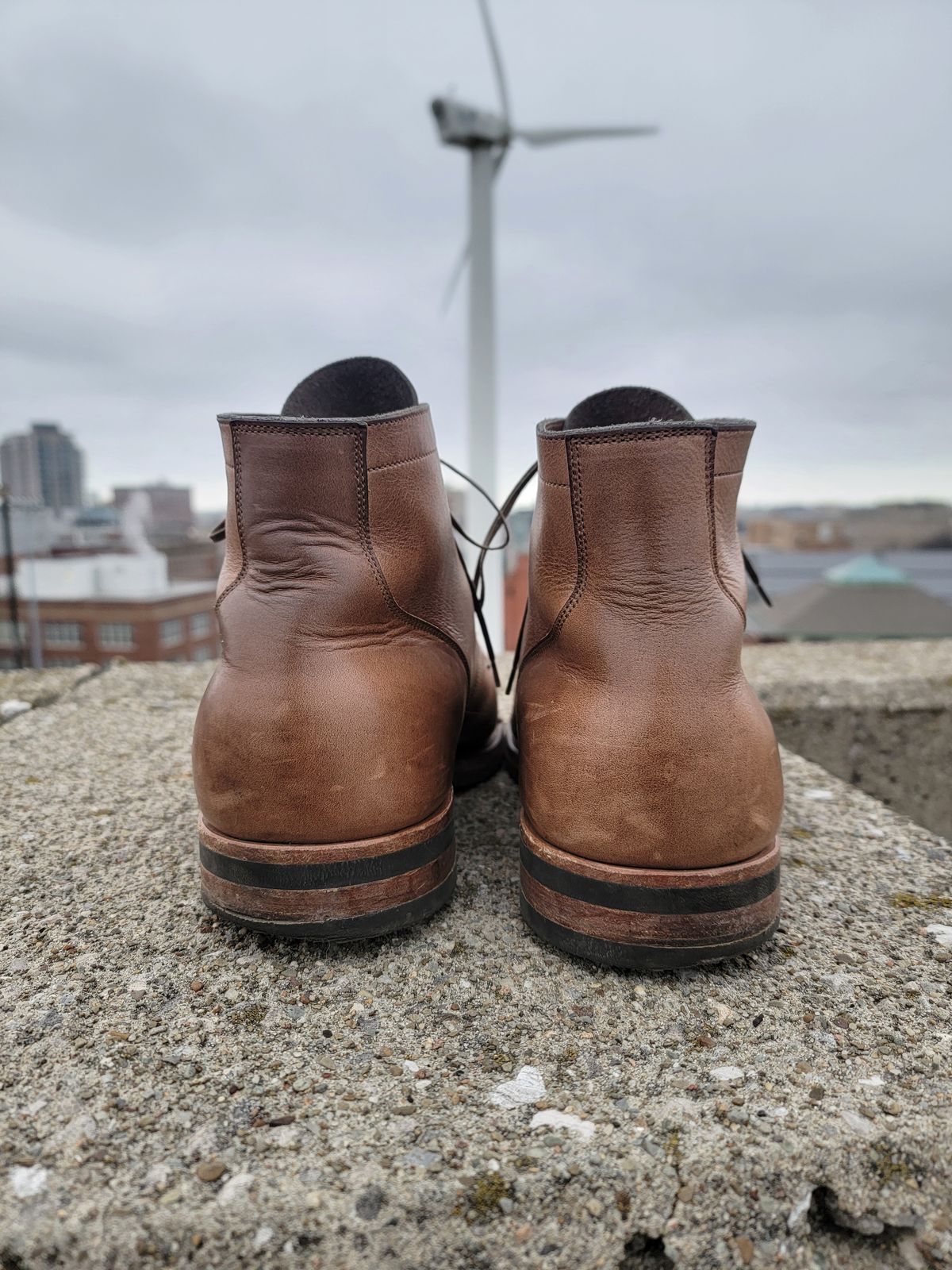 Photo by tempesttost on February 5, 2024 of the Viberg Service Boot BCT in Horween Natural Chromexcel.