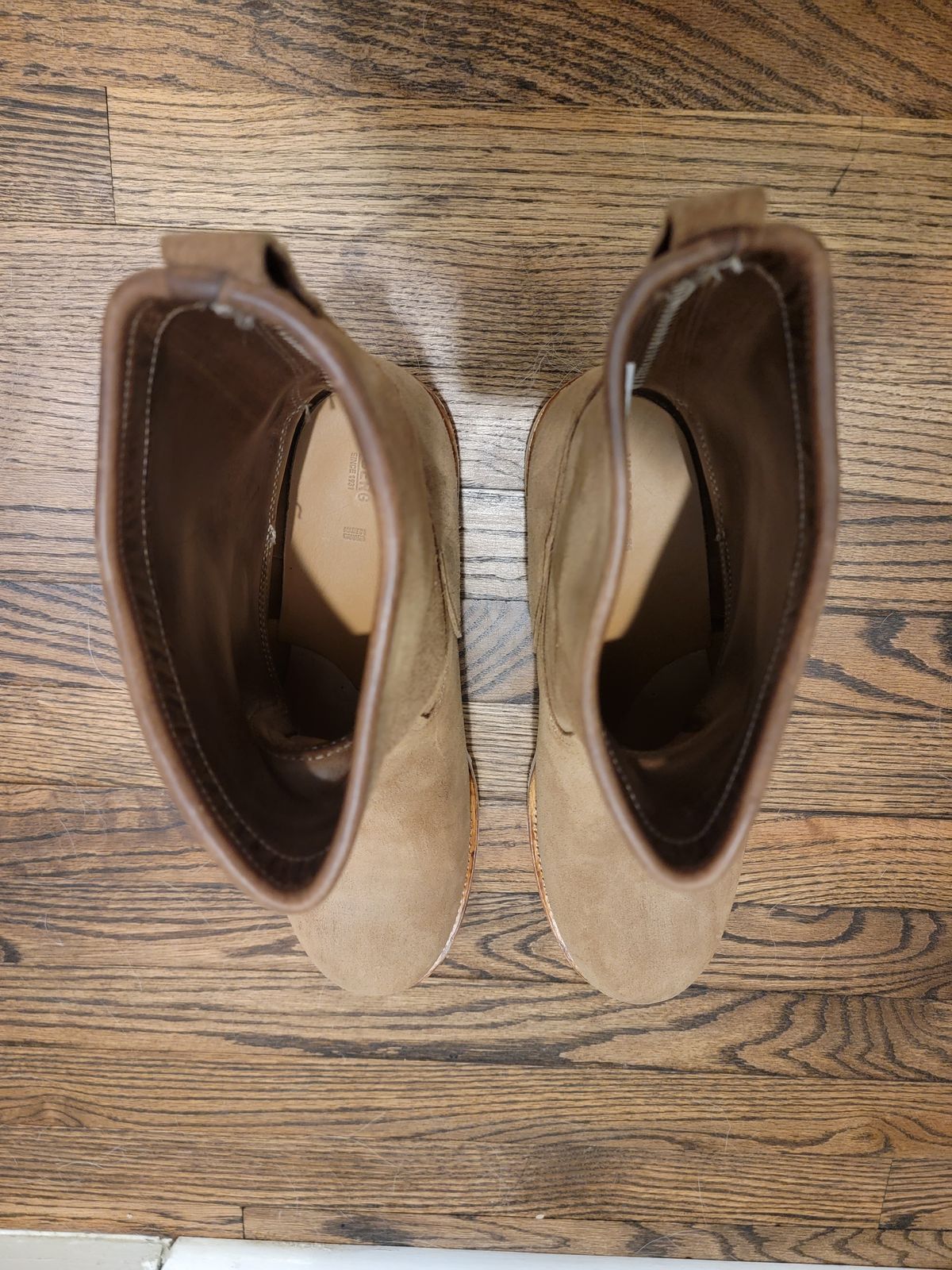 Photo by tempesttost on December 9, 2023 of the Viberg Roper Boot in Horween Natural Chromexcel Roughout.
