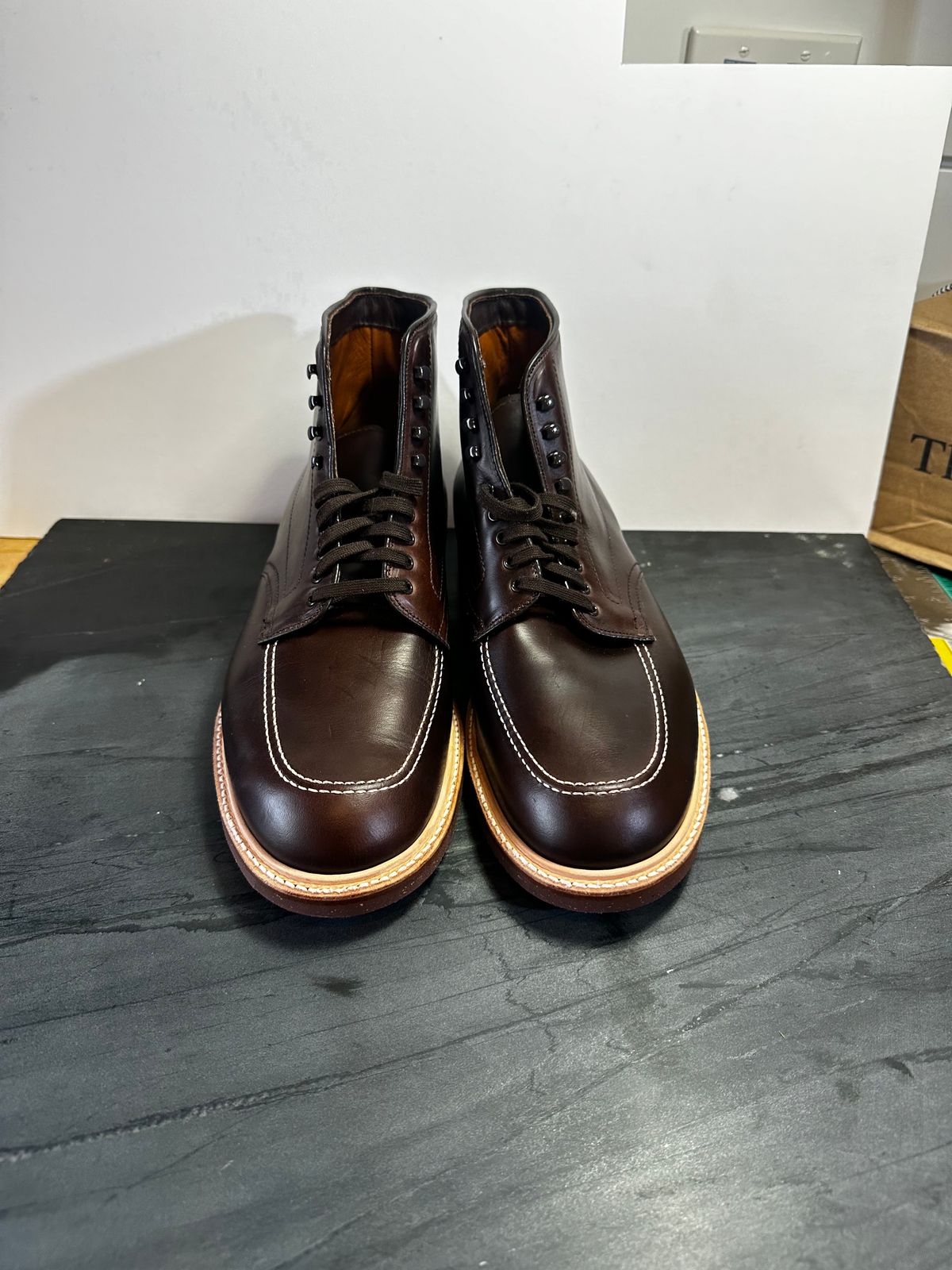 Photo by drtx on October 1, 2023 of the Alden Indy Boot in Horween Brown Chromexcel.