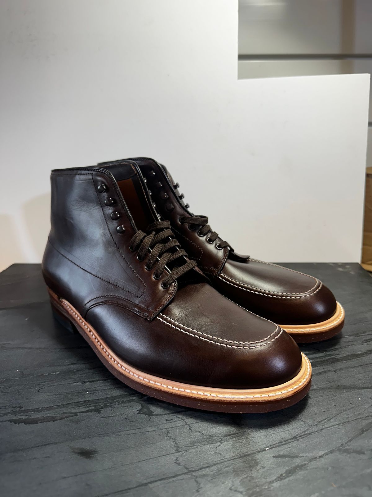 Photo by drtx on October 1, 2023 of the Alden Indy Boot in Horween Brown Chromexcel.