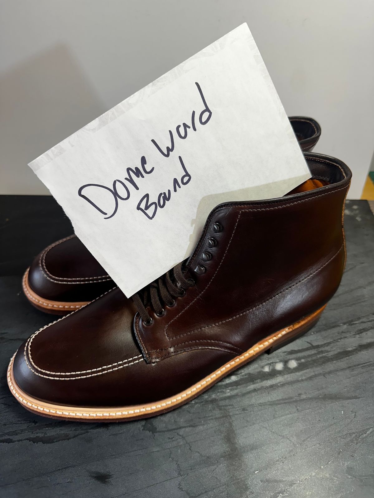Photo by drtx on October 1, 2023 of the Alden Indy Boot in Horween Brown Chromexcel.
