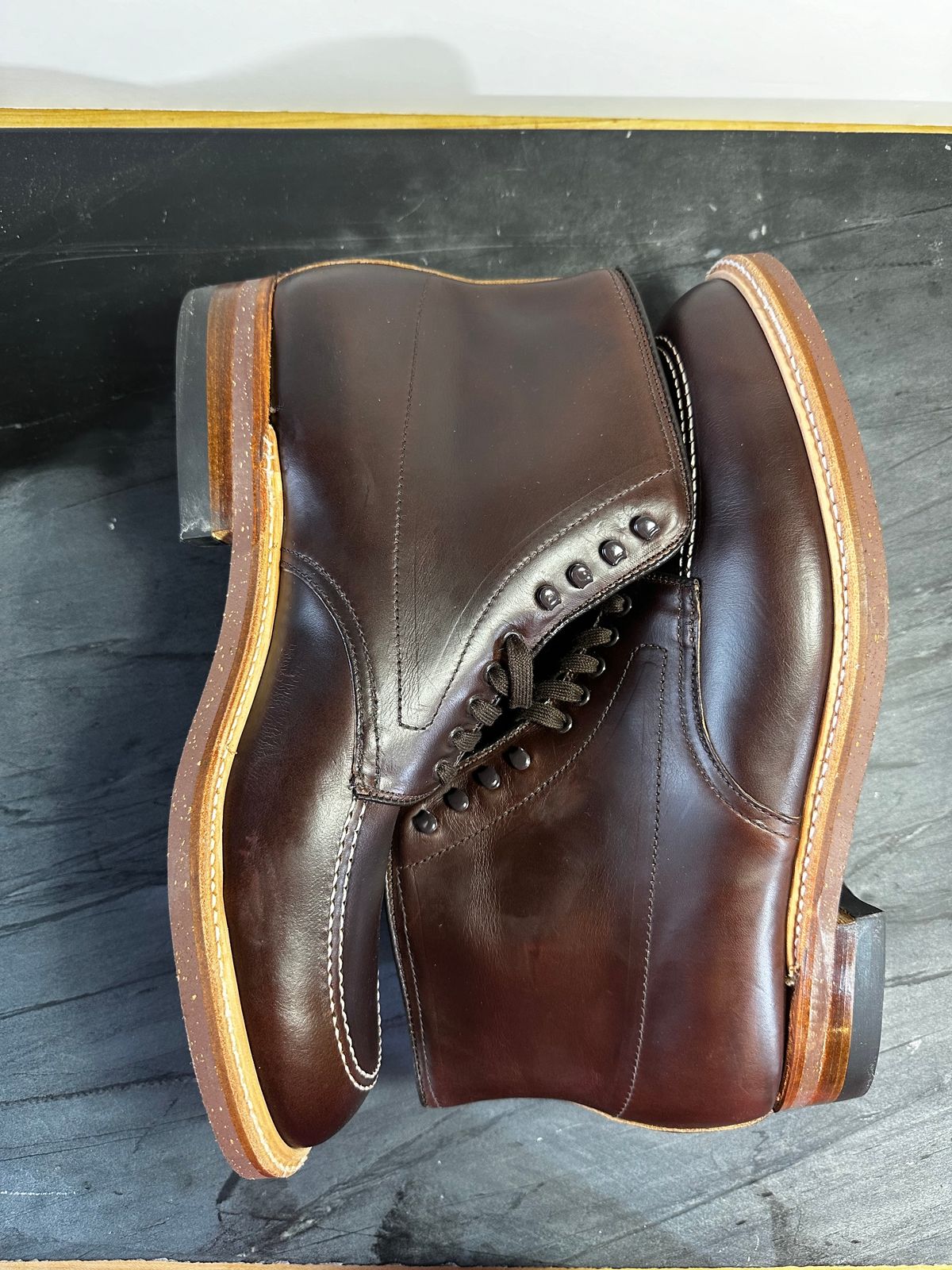 Photo by drtx on October 1, 2023 of the Alden Indy Boot in Horween Brown Chromexcel.