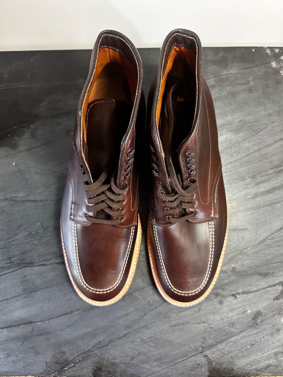 Photo by drtx on October 1, 2023 of the Alden Indy Boot in Horween Brown Chromexcel.