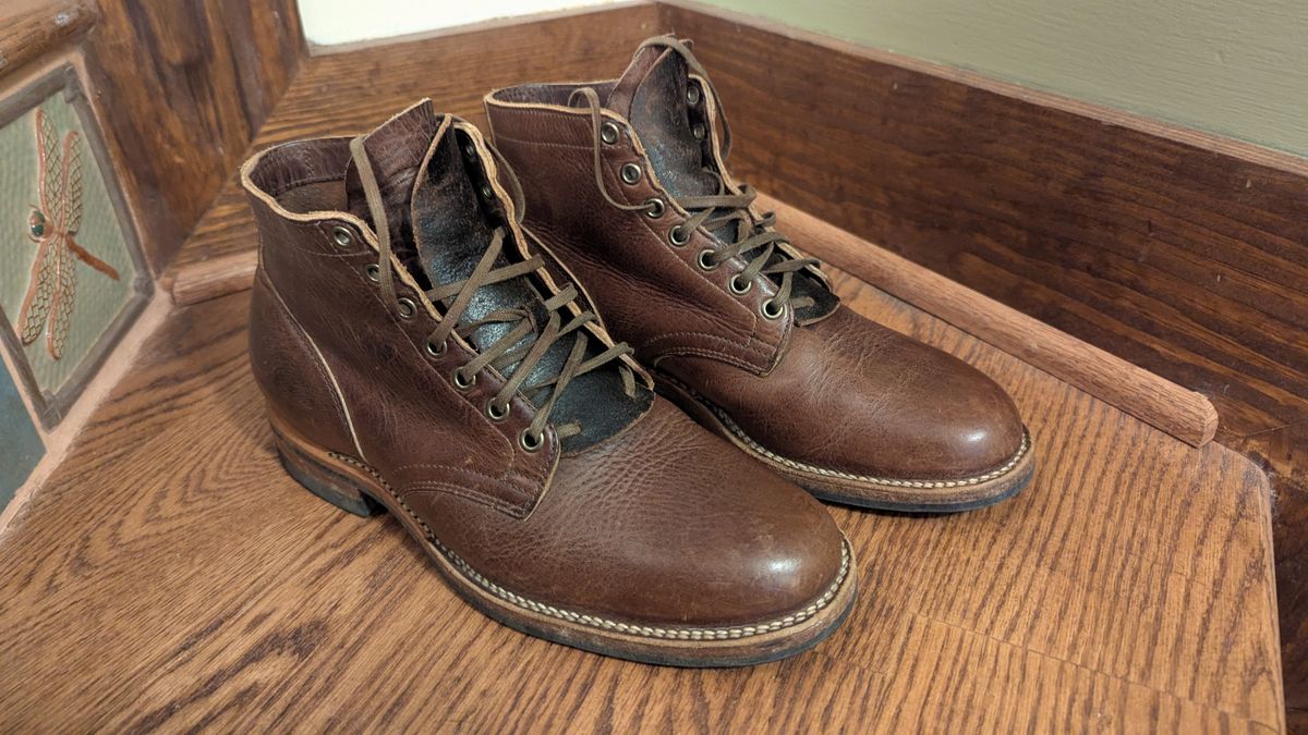 Photo by Eazyianish on December 7, 2025 of the Viberg Service Boot in Horween Vintage Mocha Oil Harness (3sixteen).
