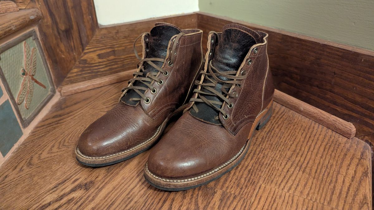 Photo by Eazyianish on December 7, 2025 of the Viberg Service Boot in Horween Vintage Mocha Oil Harness (3sixteen).