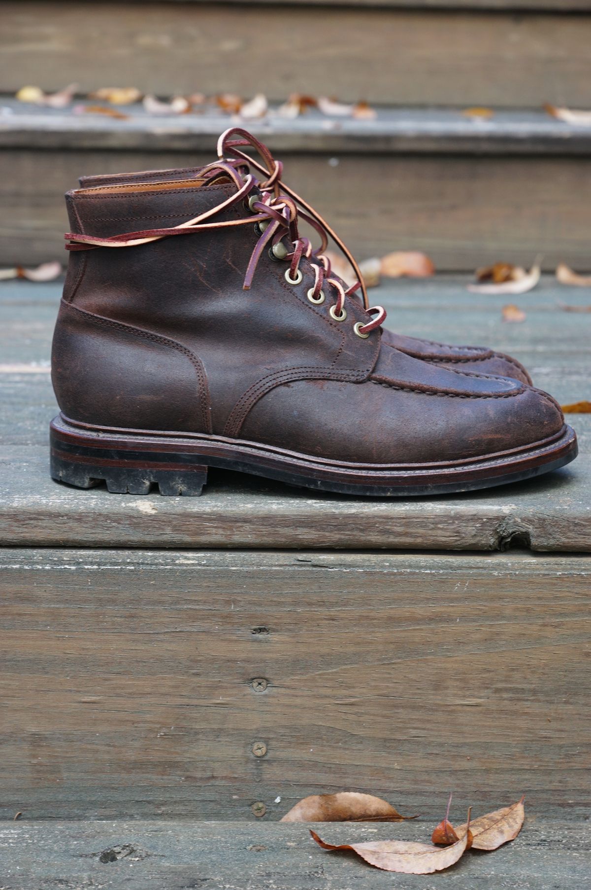 Photo by Eazyianish on November 4, 2022 of the Grant Stone Ottawa Boot in C.F. Stead Tobacco Waxy Commander Suede.