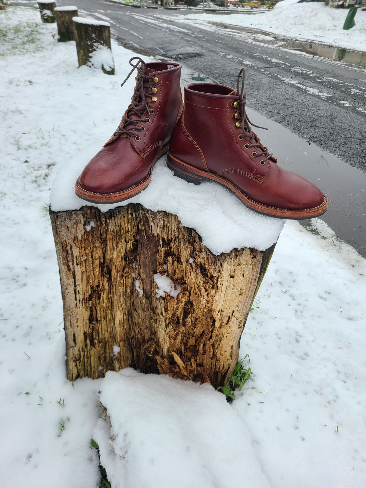 Photo by 2313499 on January 3, 2022 of the Midas Service Boot in Shinki Burgundy Oiled Horsebutt.