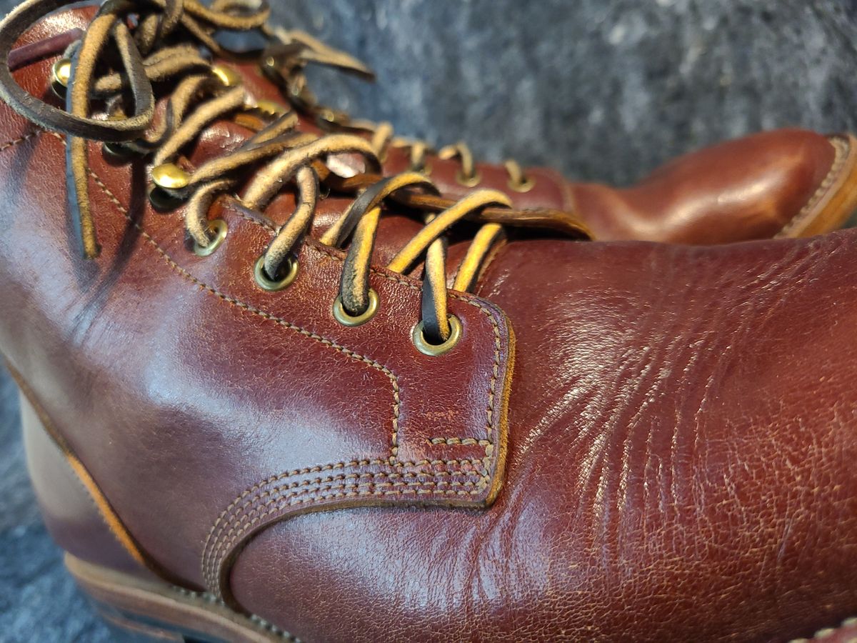 Photo by 2313499 on March 5, 2022 of the Midas Service Boot in Shinki Burgundy Oiled Horsebutt.