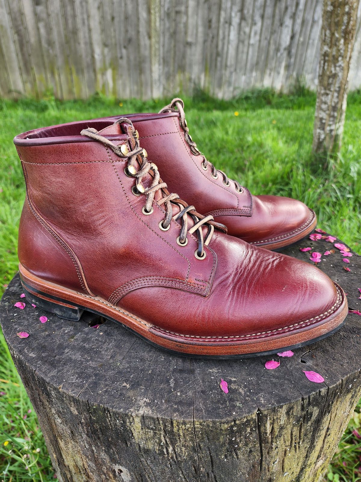 Photo by 2313499 on May 5, 2022 of the Midas Service Boot in Shinki Burgundy Oiled Horsebutt.