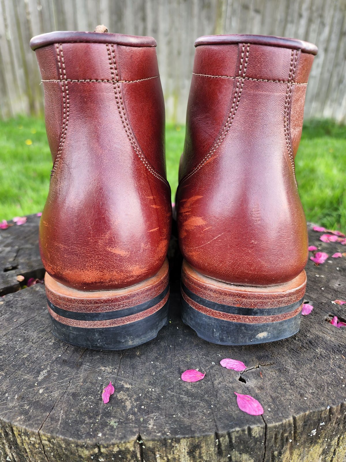 Photo by 2313499 on May 5, 2022 of the Midas Service Boot in Shinki Burgundy Oiled Horsebutt.