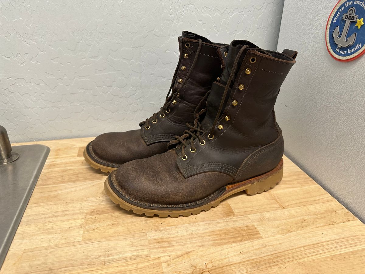 Photo by Malaiser on June 5, 2023 of the JK Boots O.T. in Seidel Brown Oil Tan Roughout.