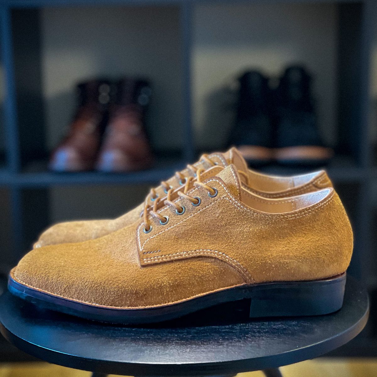 Photo by t4.tillerman on October 2, 2023 of the Tee Four Tillerman / Self-made T1 in Badalassi Carlo Cognac Wax Pull-Up Roughout.