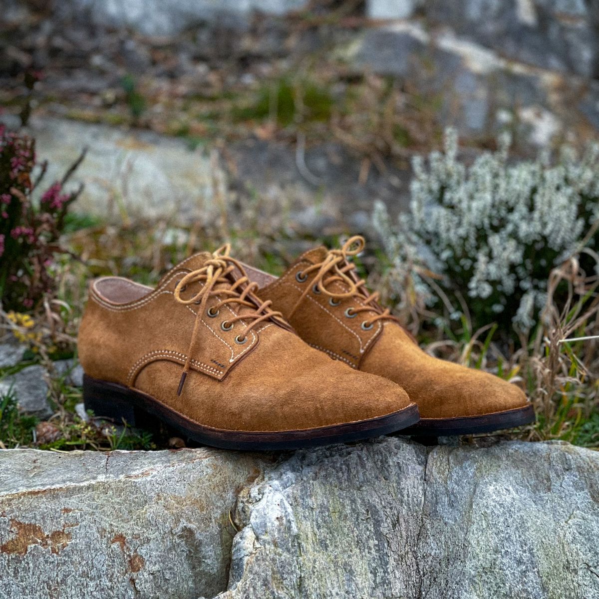 Photo by t4.tillerman on November 5, 2023 of the Tee Four Tillerman / Self-made T1 in Badalassi Carlo Cognac Wax Pull-Up Roughout.