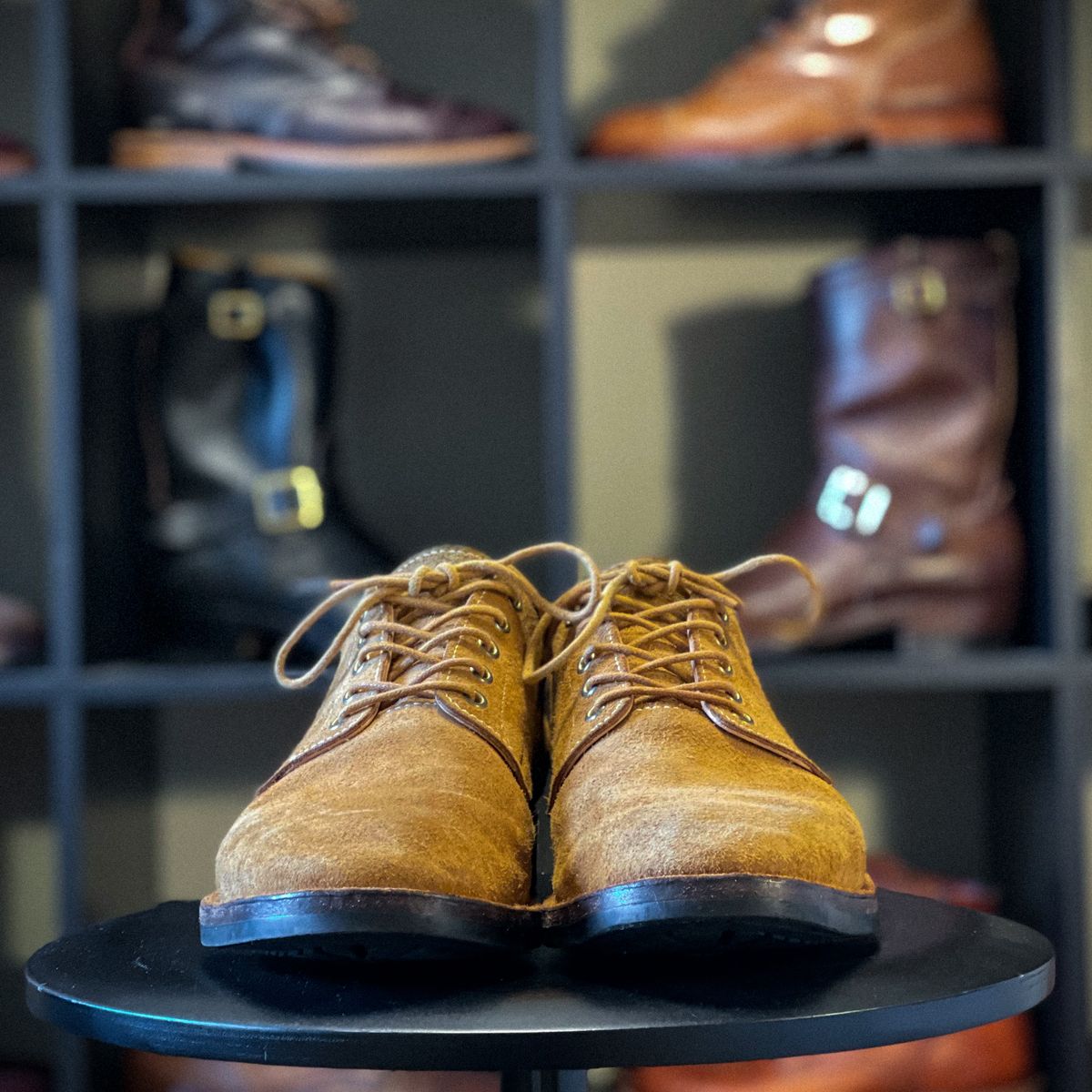 Photo by t4.tillerman on November 5, 2023 of the Tee Four Tillerman / Self-made T1 in Badalassi Carlo Cognac Wax Pull-Up Roughout.