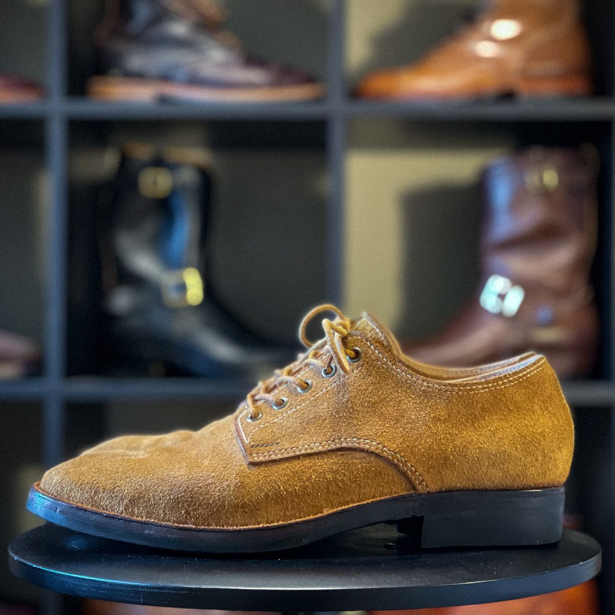 Photo by t4.tillerman on November 5, 2023 of the Tee Four Tillerman / Self-made T1 in Badalassi Carlo Cognac Wax Pull-Up Roughout.