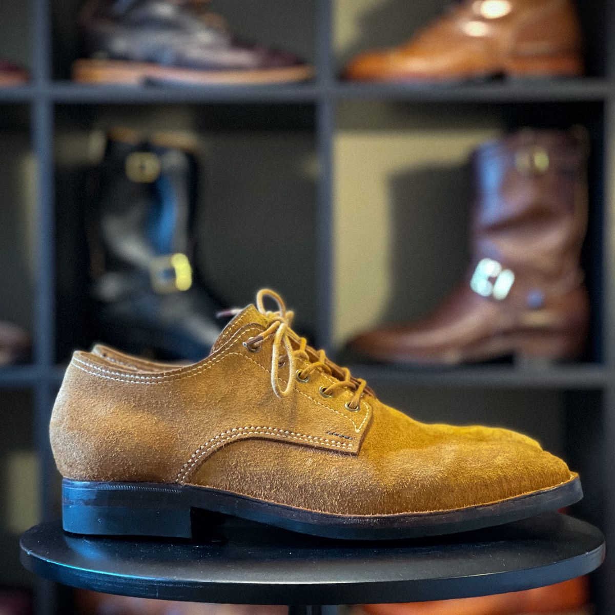 Photo by t4.tillerman on November 5, 2023 of the Tee Four Tillerman / Self-made T1 in Badalassi Carlo Cognac Wax Pull-Up Roughout.