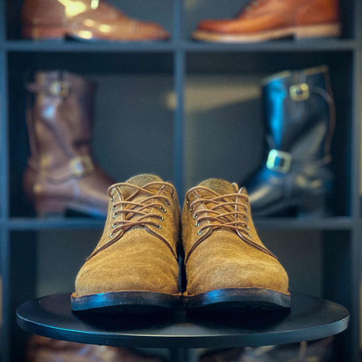 Photo by t4.tillerman on December 5, 2023 of the Tee Four Tillerman / Self-made T1 in Badalassi Carlo Cognac Wax Pull-Up Roughout.