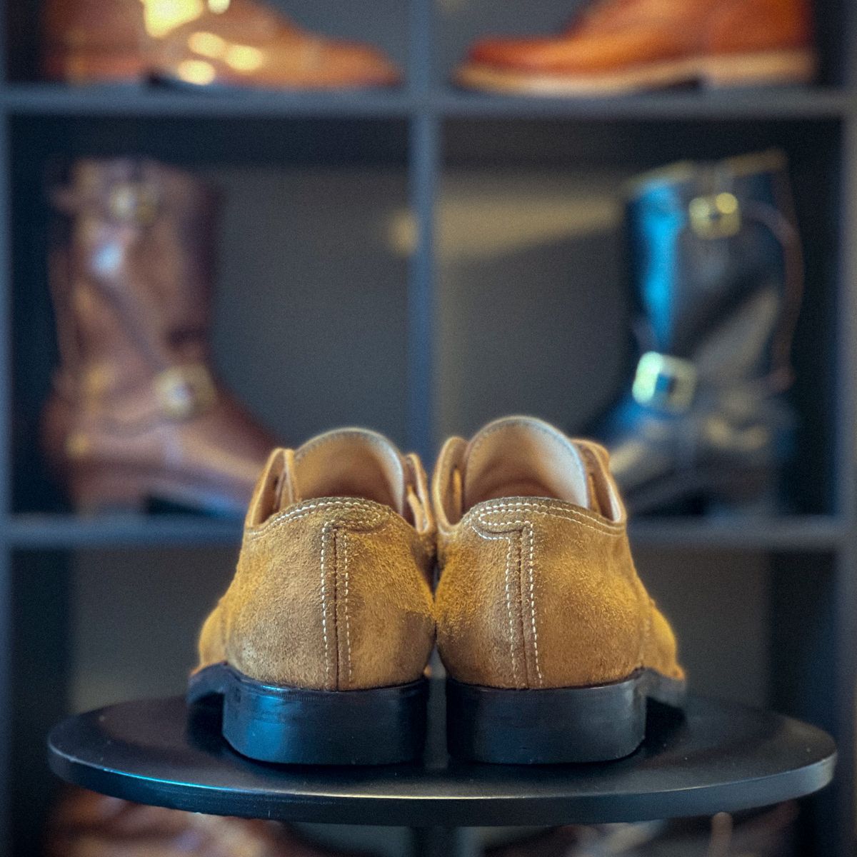 Photo by t4.tillerman on December 5, 2023 of the Tee Four Tillerman / Self-made T1 in Badalassi Carlo Cognac Wax Pull-Up Roughout.