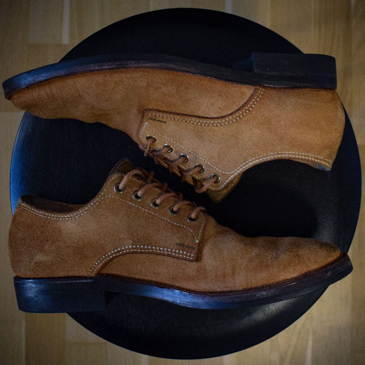 Photo by t4.tillerman on February 3, 2024 of the Tee Four Tillerman / Self-made T1 in Badalassi Carlo Cognac Wax Pull-Up Roughout.