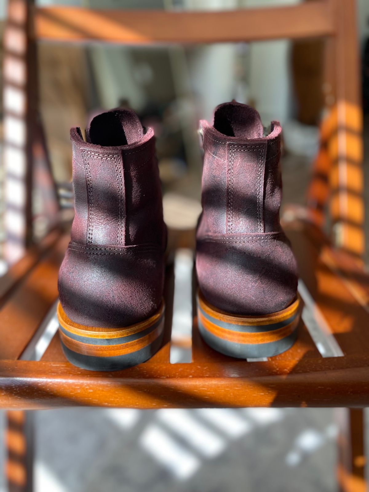 Photo by miguel__dominic on November 1, 2025 of the Truman Plain Toe Boot in C.F. Stead Garnet Rambler.