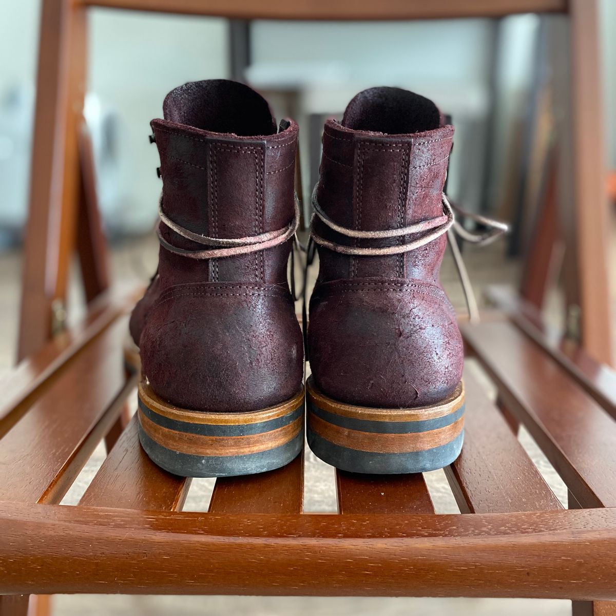 Photo by miguel__dominic on February 4, 2026 of the Truman Plain Toe Boot in C.F. Stead Garnet Rambler.