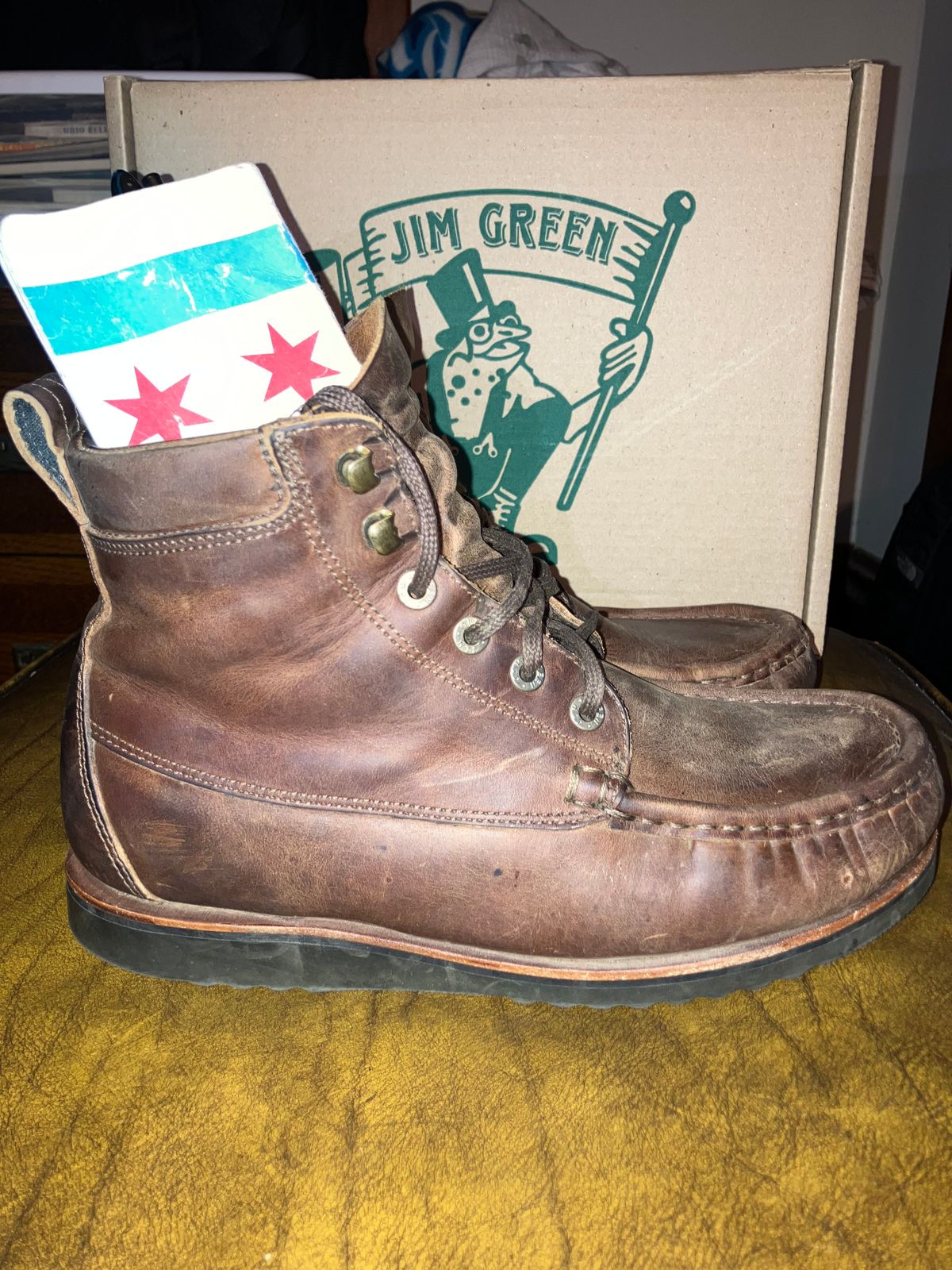 Photo by sigben59 on November 2, 2025 of the Jim Green Meander – Moc-Toe in Bronco Brown - Oily Pull Up.