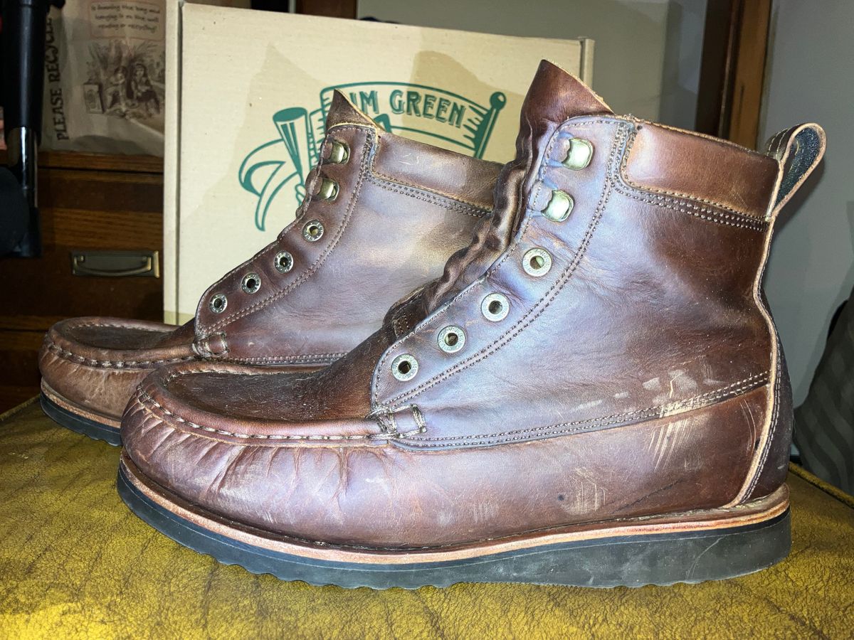 Photo by sigben59 on December 4, 2025 of the Jim Green Meander – Moc-Toe in Bronco Brown - Oily Pull Up.